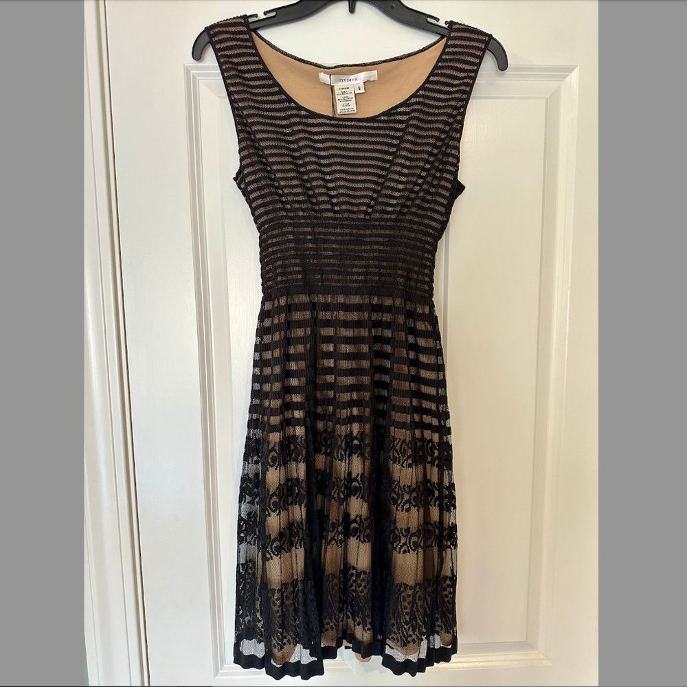 Studio M Black & Tan Mesh A-Line Dress Size Small NWT